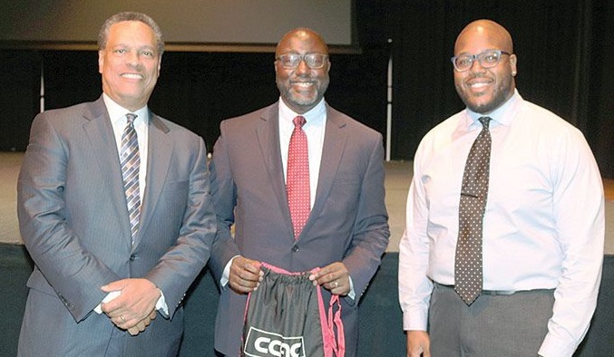 James Barnes (center), CCAC Men of Merit Speaker Series 090618