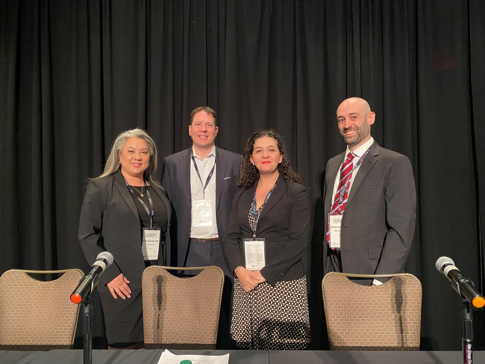 Christine Lee, Bryce Bittner, Sasha Kalb, and Anthony Rapa pose at ACI 17th Annual Flagship Conference on U.S. Economic Sanctions Enforcement and Compliance, April 26, 2023