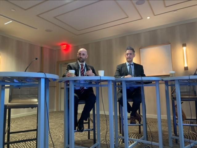 Anthony Rapa and Dan Clutch speaking at the ACI Advanced Forum on Global Export Controls, February 28, 2024.